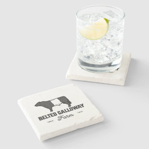Black White Belted Galloway Beltie Cows Bull Logo Stone Coaster