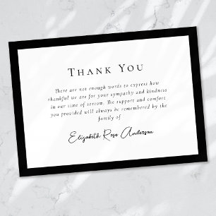 Black White Bereavement Sympathy Funeral Thank You Card