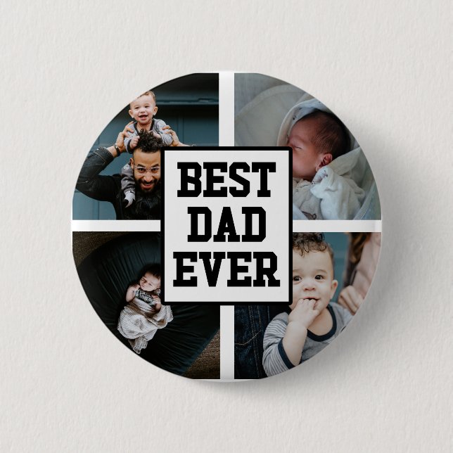 Black White Best Dad Ever Custom Photo Picture 6 Cm Round Badge (Front)