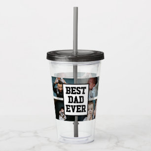 Black White Best Dad Ever Custom Photo Picture Acrylic Tumbler