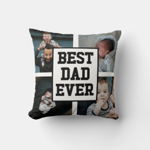 Black White Best Dad Ever Custom Photo Picture Cushion