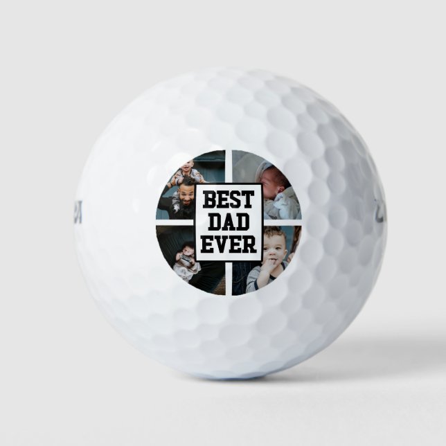 Black White Best Dad Ever Custom Photo Picture Golf Balls (Front)
