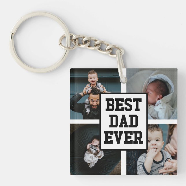 Black White Best Dad Ever Custom Photo Picture Key Ring (Front)