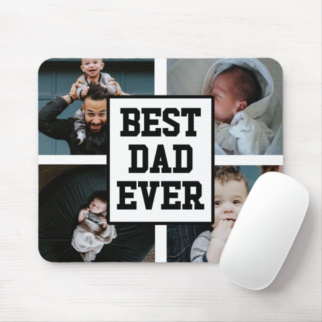 Black White Best Dad Ever Custom Photo Picture Mouse Mat (With Mouse)