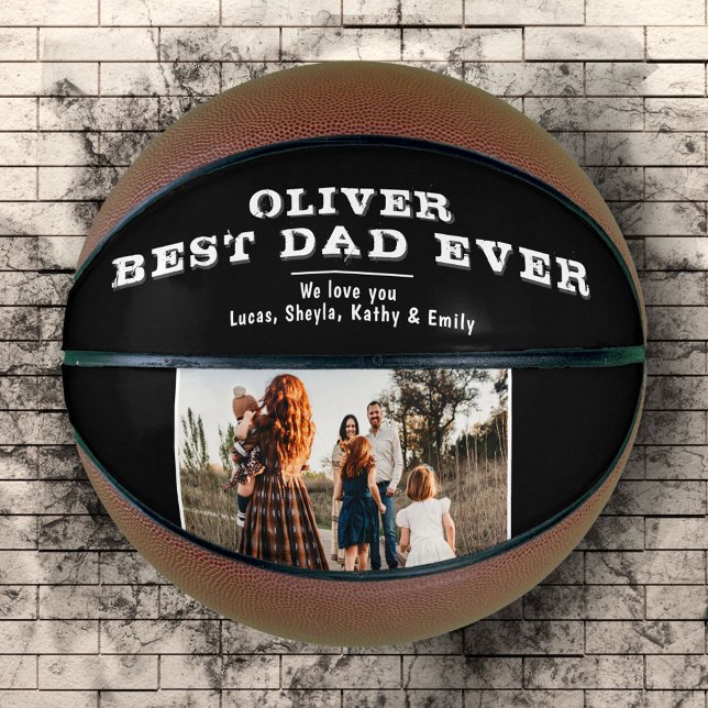 Black White Best Dad Father`s Day Family Photo Basketball (Creator Uploaded)