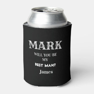 Black White Best Man Proposal Wedding Personalised Can Cooler