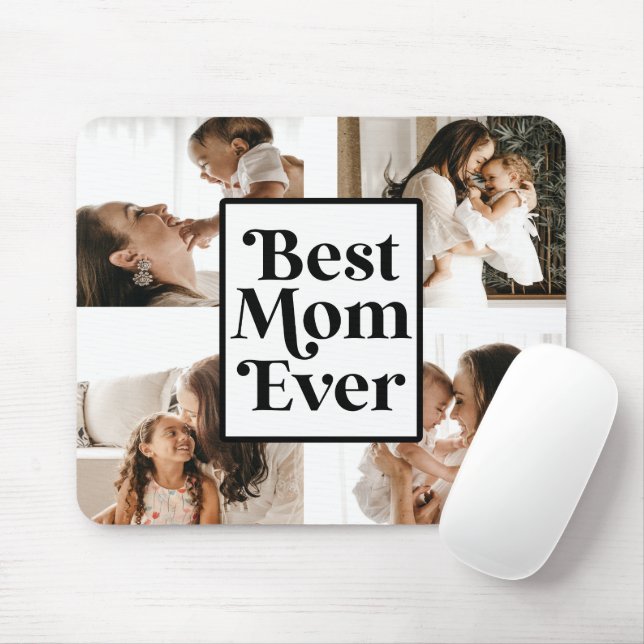 Black White Best Mum Ever Custom Photo Picture Mouse Mat (With Mouse)