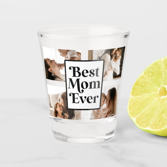 Black White Best Mum Ever Custom Photo Picture Shot Glass (Front)