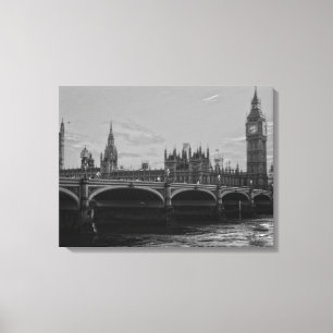 Black & White Big Ben Tower Palace of Westminster Canvas Print