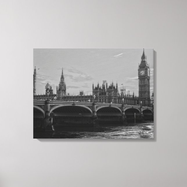 Black & White Big Ben Tower Palace of Westminster Canvas Print (Front)