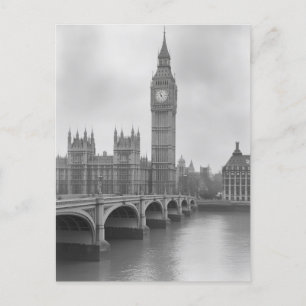 Black & White Big Ben - Vintage London Landmark  Postcard