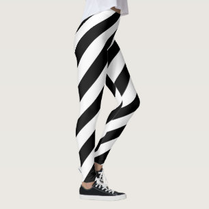 Black White Big Diagonal Stripe Pattern Leggings