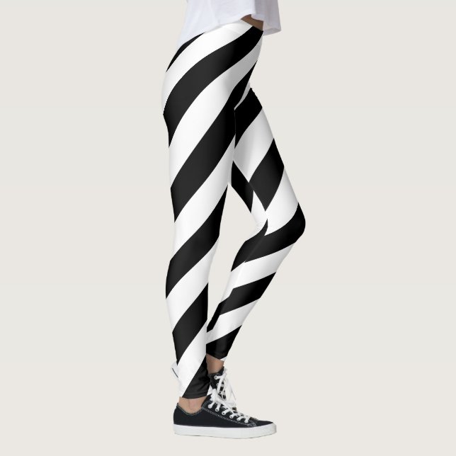 Black White Big Diagonal Stripe Pattern Leggings (Right)