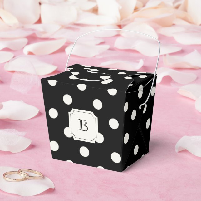 Black & White Big Polka Dots Chic Monogram Party Favour Box (Wedding)