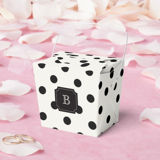 Black & White Big Polka Dots Chic Monogram Party Favour Box (Wedding)