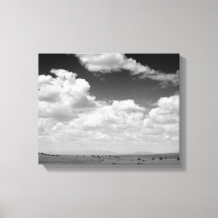 Black & White Big White Fluffy Clouds Over 11x14 Canvas Print