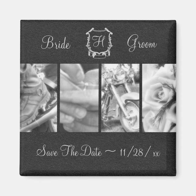 Black & White Biker Themed Save the Date Magnet (Front)