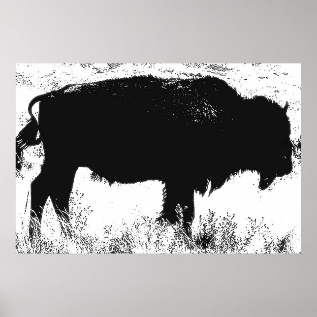 Black & White Bison Buffalo Pop Art Poster (Front)