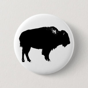 Black & White Bison Buffalo Silhouette Pop Art 6 Cm Round Badge