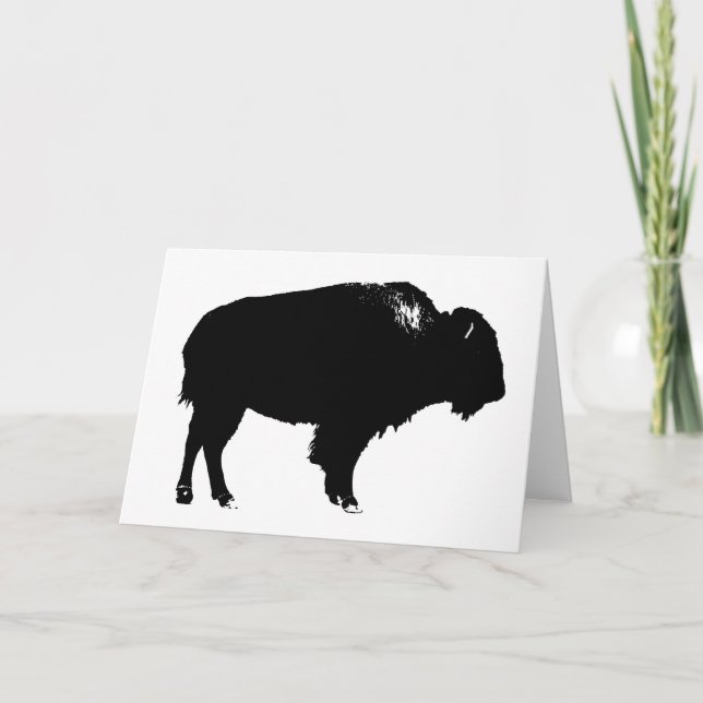 Black & White Bison Buffalo Silhouette Pop Art Card (Front)