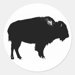 Black & White Bison Buffalo Silhouette Pop Art Classic Round Sticker