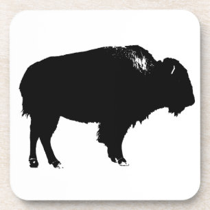 Black & White Bison Buffalo Silhouette Pop Art Coaster