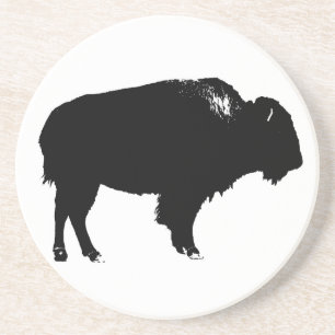 Black & White Bison Buffalo Silhouette Pop Art Coaster