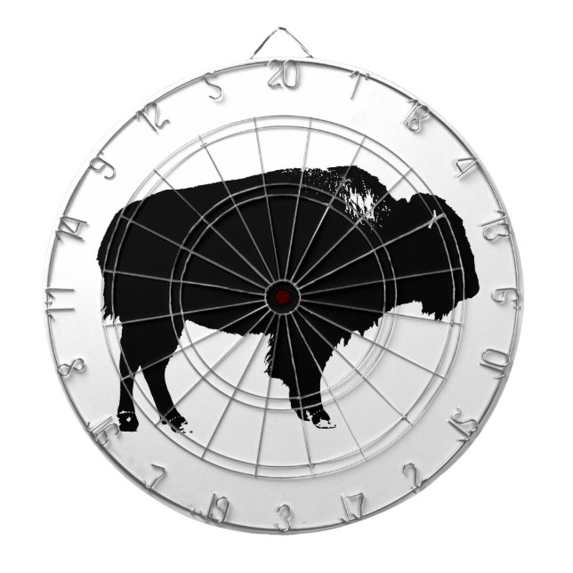 Black & White Bison Buffalo Silhouette Pop Art Dartboard (Front)
