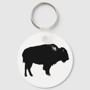 Black & White Bison Buffalo Silhouette Pop Art Key Ring