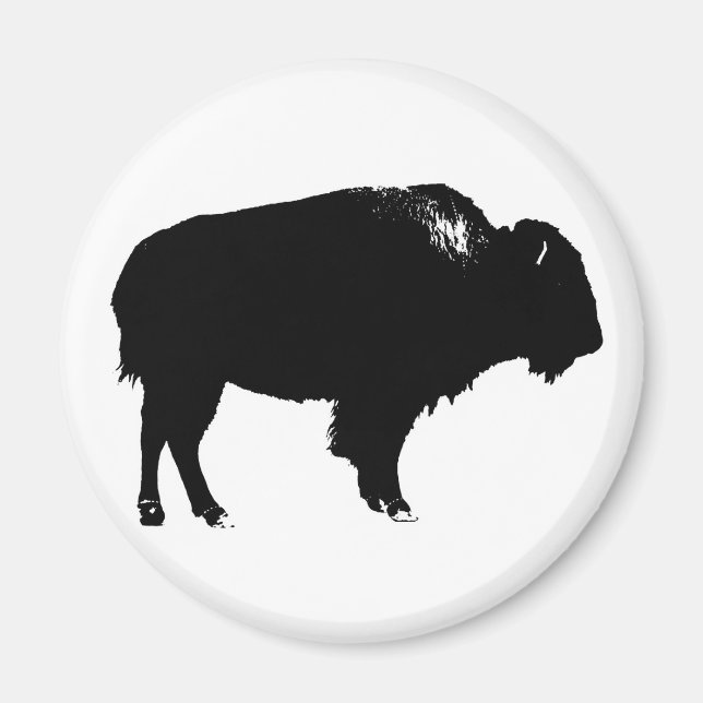 Black & White Bison Buffalo Silhouette Pop Art Magnet (Front)