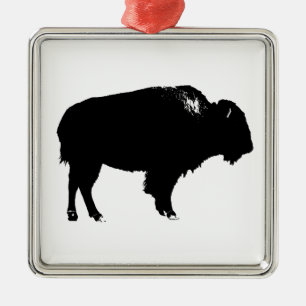 Black & White Bison Buffalo Silhouette Pop Art Metal Tree Decoration