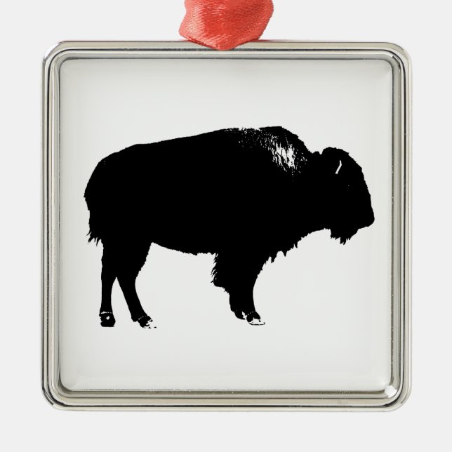 Black & White Bison Buffalo Silhouette Pop Art Metal Tree Decoration (Front)