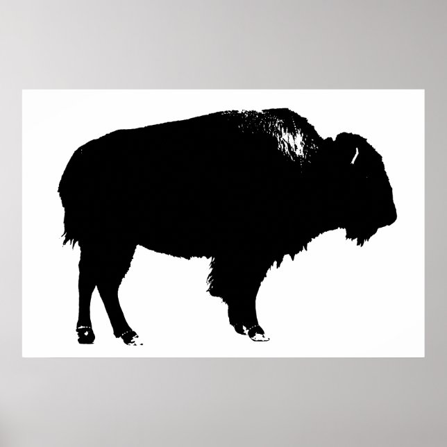 Black & White Bison Buffalo Silhouette Pop Art Poster (Front)