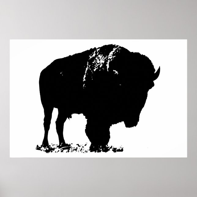 Black & White Bison Buffalo Silhouette Pop Art Poster (Front)