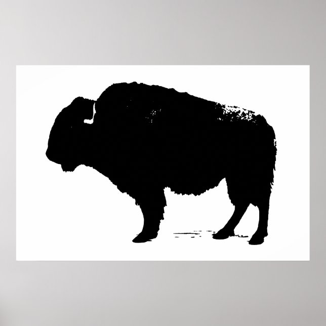 Black & White Bison Buffalo Silhouette Pop Art Poster (Front)