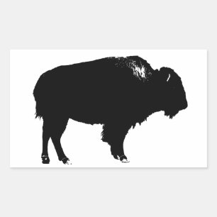 Black & White Bison Buffalo Silhouette Pop Art Rectangular Sticker