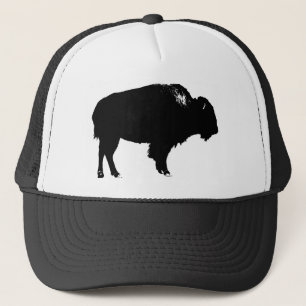 Black & White Bison Buffalo Silhouette Pop Art Trucker Hat