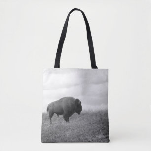Black & White Bison on a Hill Tote Bag