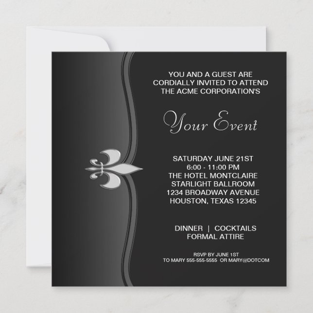 Black White Black Tie Corporate Party Invitation (Front)