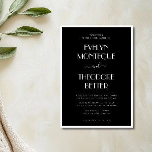 Black & White Black Tie Elegant Quiet Wedding  Invitation