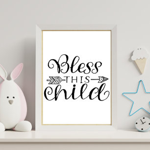 Black White Bless This Child Christian Nursery Poster