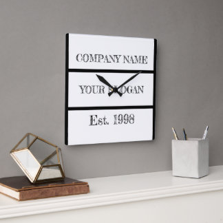 Black & White Block Style Company Name Square Wall Clock