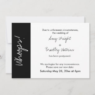 Black White Block Whoops! Postponed Wedding Card
