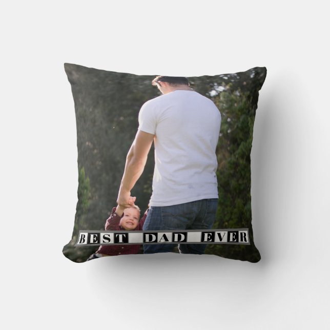 Black, white blocks Best Dad Ever photo Cushion (Front)