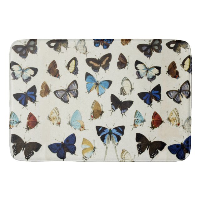 BLACK WHITE BLUE BUTTERFLIES Beauty Nature Lover Bath Mat (Front)