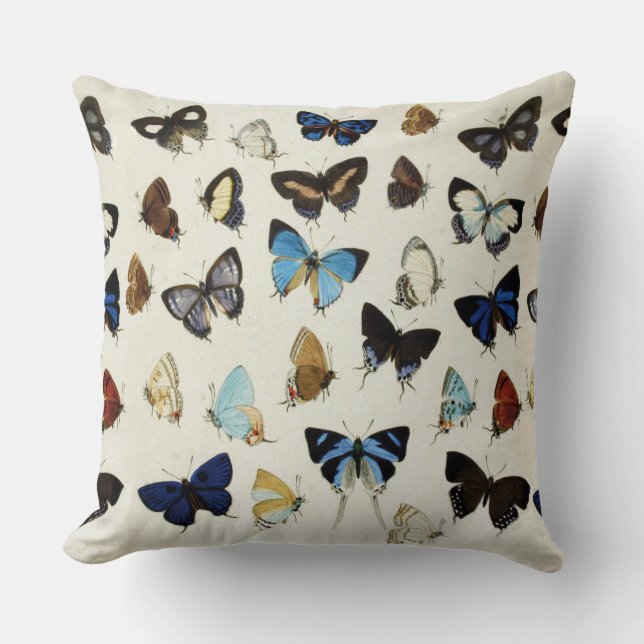 BLACK WHITE BLUE BUTTERFLIES Beauty Nature Lover Cushion (Front)