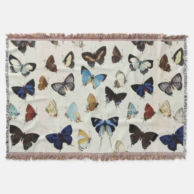BLACK WHITE BLUE BUTTERFLIES Beauty Nature Lover Throw Blanket (Front)