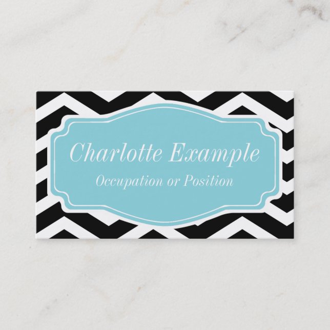 Black White Blue Chevron Custom Business Card (Front)