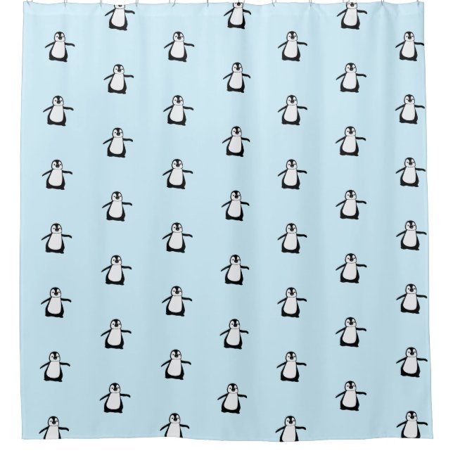 Black White Blue Cute Penguin Pattern Shower Curtain (Front)