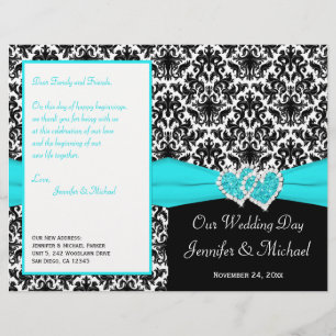 Black White Blue Damask Hearts Wedding Program
